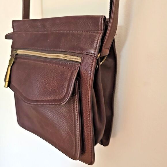 Vtg Fossil Brown Leather Crossbody Bag Purse Key 75082 American Classic Y2K Zip - Picture 4 of 11